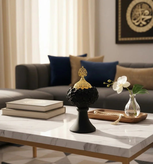 Luxury Decorative LED Table Lamp with Gold Top | مصباح طاولة LED فخم بزخارف وغطاء ذهبي