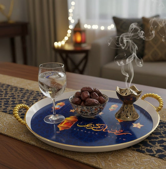 Ramadan Kareem Round Decorative Serving Tray | صينية تقديم دائرية مزخرفة لرمضان كريم